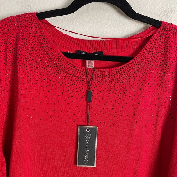 NEW Cable & Gauge Plus 3X Red Long Sleeve Knit Tunic Top Rhinestone Accent Knit - Picture 8 of 10